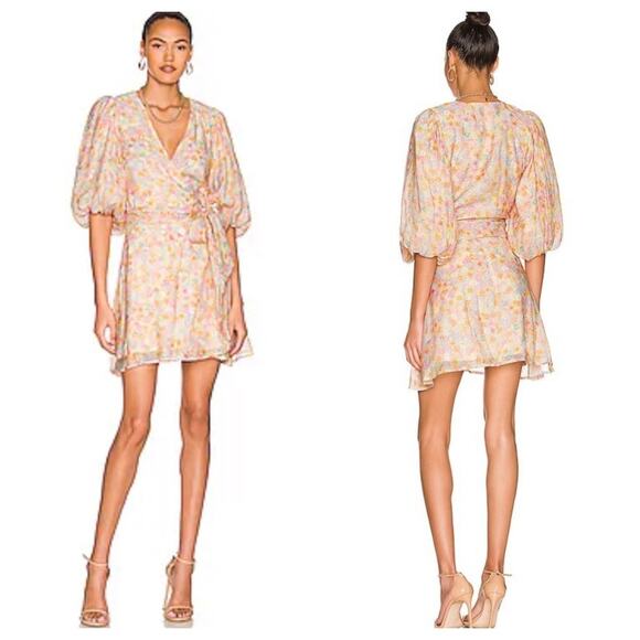 MINKPINK Elvire Floral Romantic Wrap Print Mini Dress Size X-Large - Picture 2 of 13